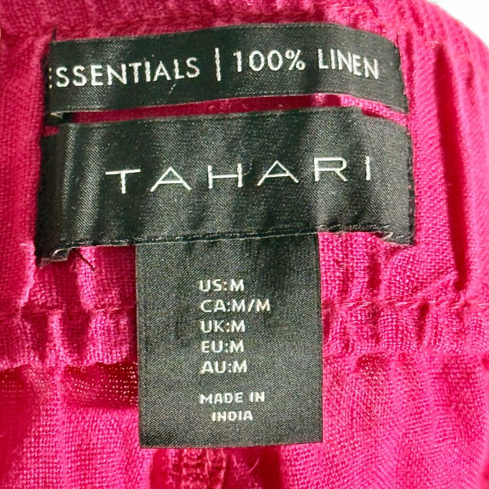 Tahari Women's Medium Pink 100% Linen Wide Straight Leg Pants Elastic Waist - Picture 4 of 8